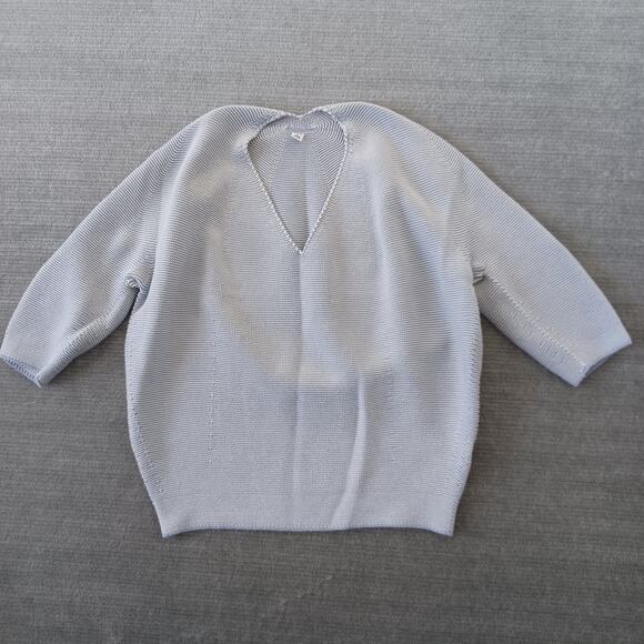 Uniqlo Sweaters - Uniqlo Sweater Women S Blue Birdseye Knit V Neck Cotton Minimalist Classic 3/4